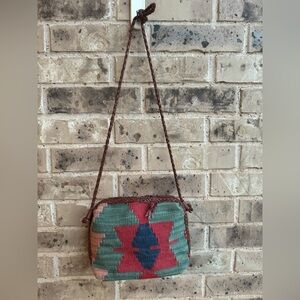LJS Bohemian Aztec woven wool shoulder bag Braided Lea Shoulder Bag